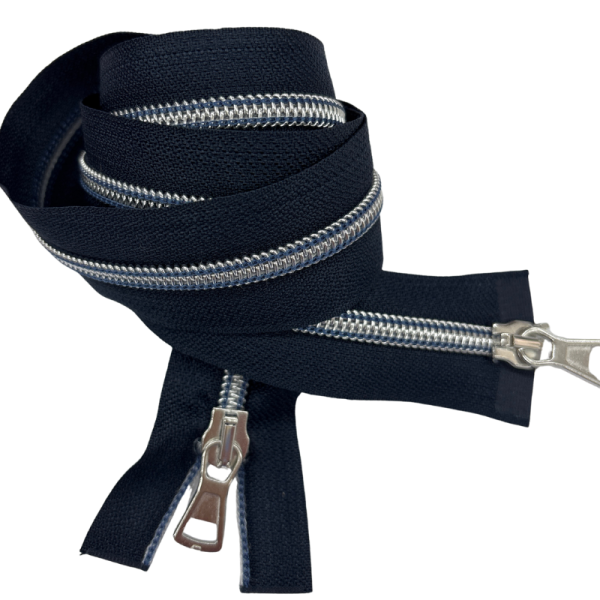 2-Wege-Reißverschluss 85 cm Dunkelblau Silber Jeansblau